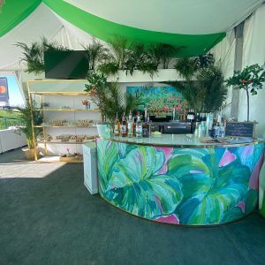 Custom curved bar rentals with branding