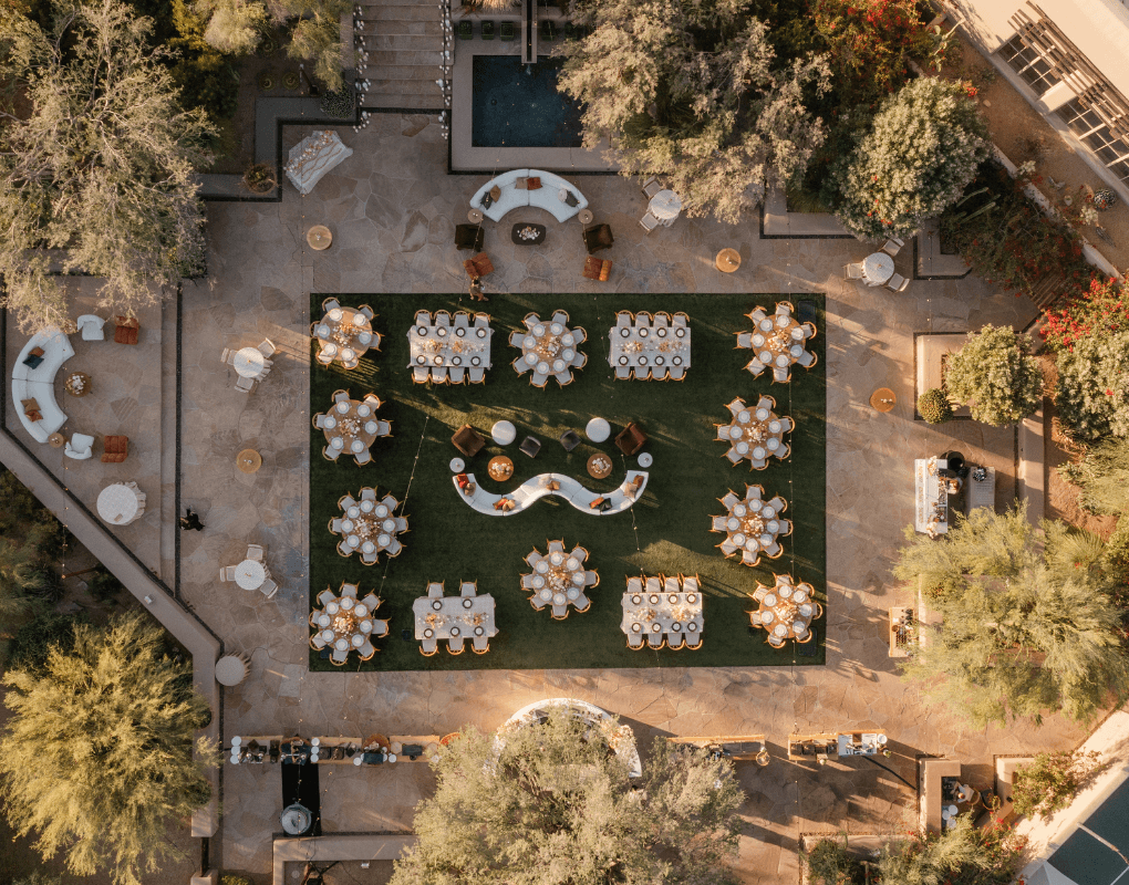 Aerial view of an outdoor Epic Party Team event setup