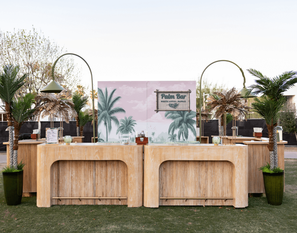 Palm themed outdoor event bar