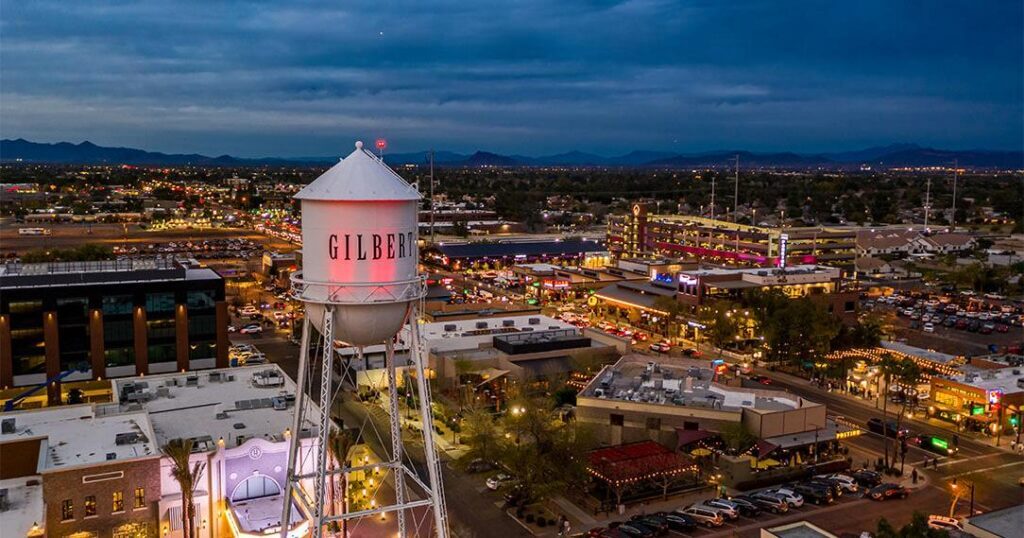 Gilbert water tower and downtown